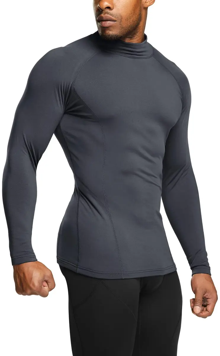 TSLA Men's Thermal Long Sleeve Compression Shirts | Mock/Turtleneck Winter Sports Base Layer Top, Charcoal, X-Small - main product image