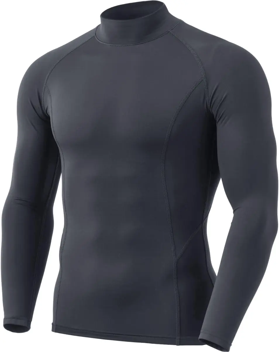 TSLA Men's Thermal Long Sleeve Compression Shirts | Mock/Turtleneck Winter Sports Base Layer Top, Charcoal, X-Small - view 7