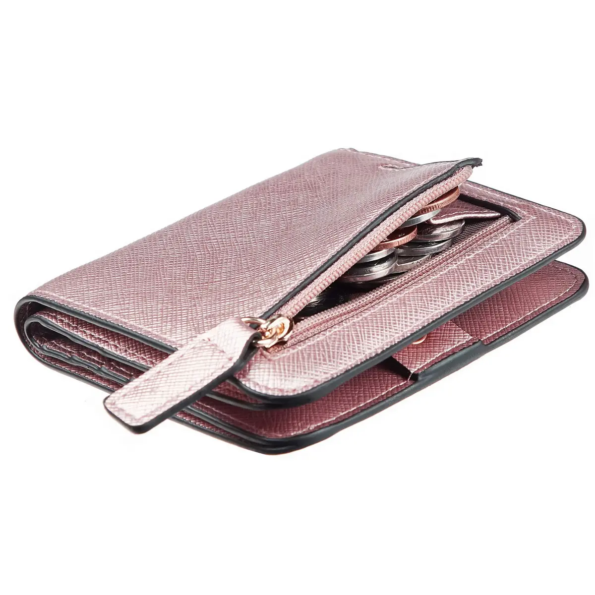 Toughergun Women's Slim Leather Wallet - SL Rose Gold, RFID Blocking, Compact Bifold Mini Purse - main product image
