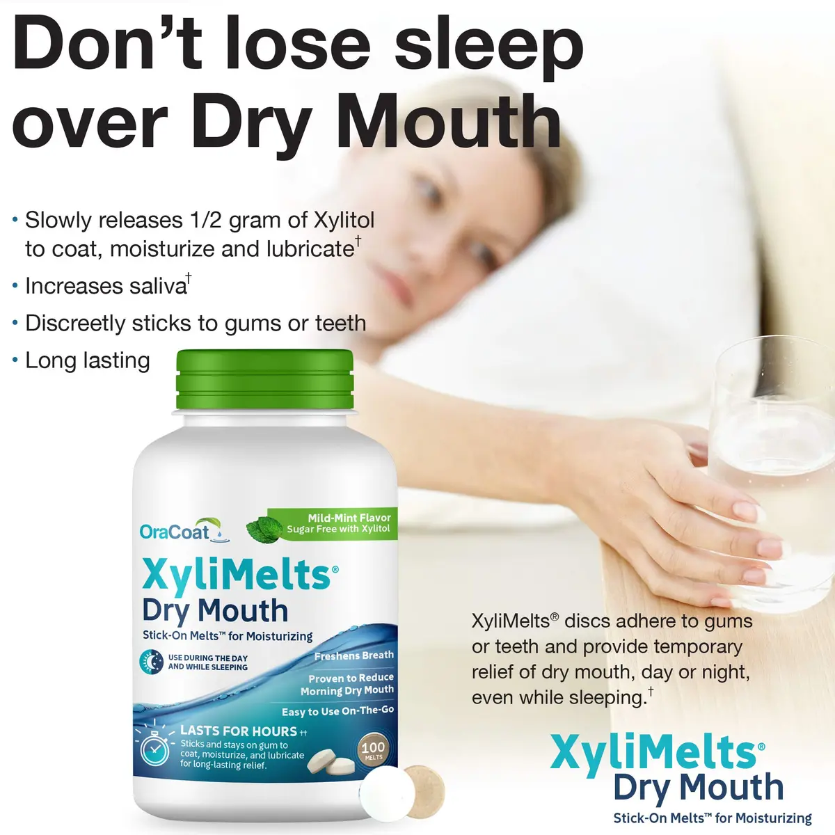 Oracoat XyliMelts Dry Mouth Relief Discs Mild Mint 100 Count | Medication for Dry Mouth Symptoms - view 4