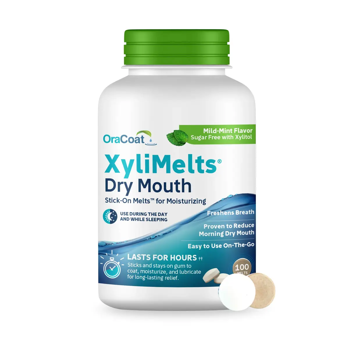 Oracoat XyliMelts Dry Mouth Relief Discs Mild Mint 100 Count | Medication for Dry Mouth Symptoms - main product image