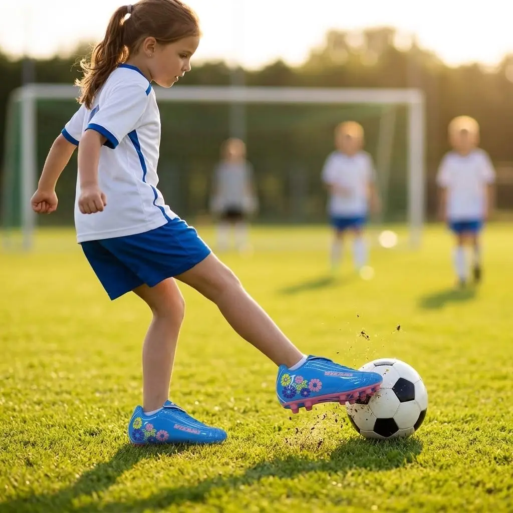 Vizari Blossom Soccer Cleats for Girls, Boys, Toddler | Youth Firm Ground FG Athletic Outdoor Football Shoes for Little/Big Kid Blue/Pink - view 2