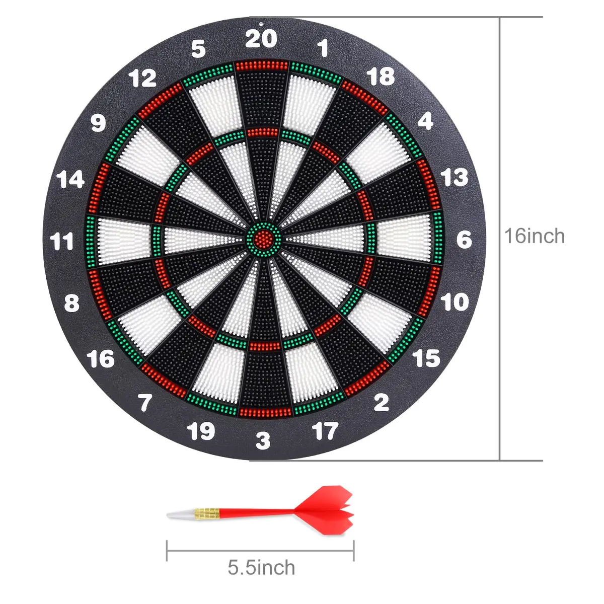 Theefun Safety Dart Board Set 16 Inch Rubber Dartboard with 6 Soft Tip Darts | Safe, Full-Sized, Indoor/Outdoor Fun - view 5