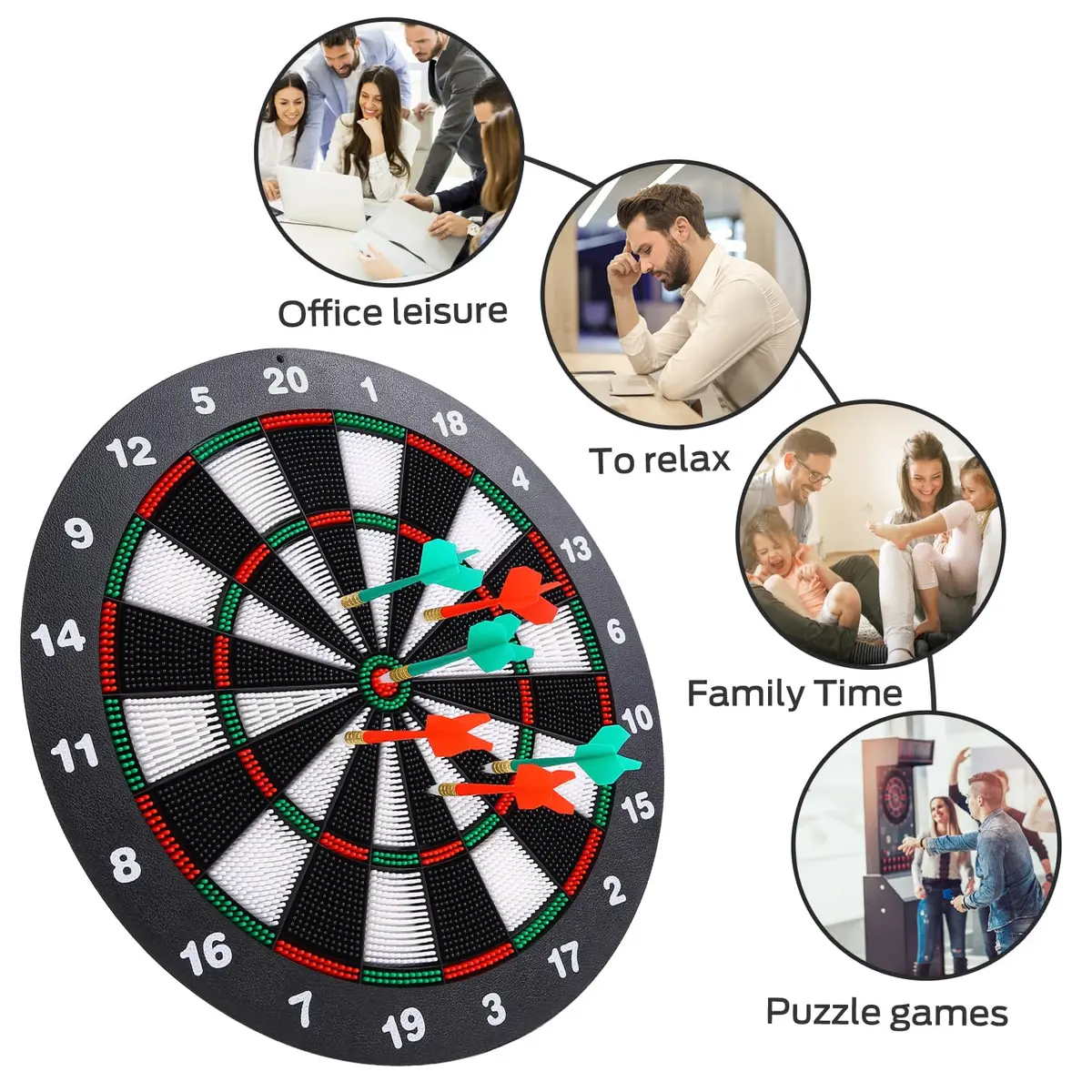 Theefun Safety Dart Board Set 16 Inch Rubber Dartboard with 6 Soft Tip Darts | Safe, Full-Sized, Indoor/Outdoor Fun - view 6