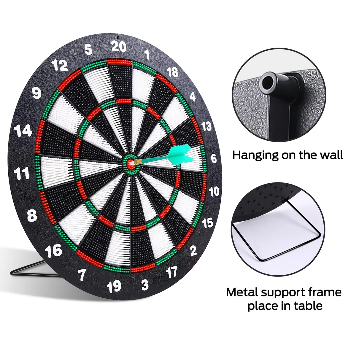 Theefun Safety Dart Board Set 16 Inch Rubber Dartboard with 6 Soft Tip Darts | Safe, Full-Sized, Indoor/Outdoor Fun - view 2