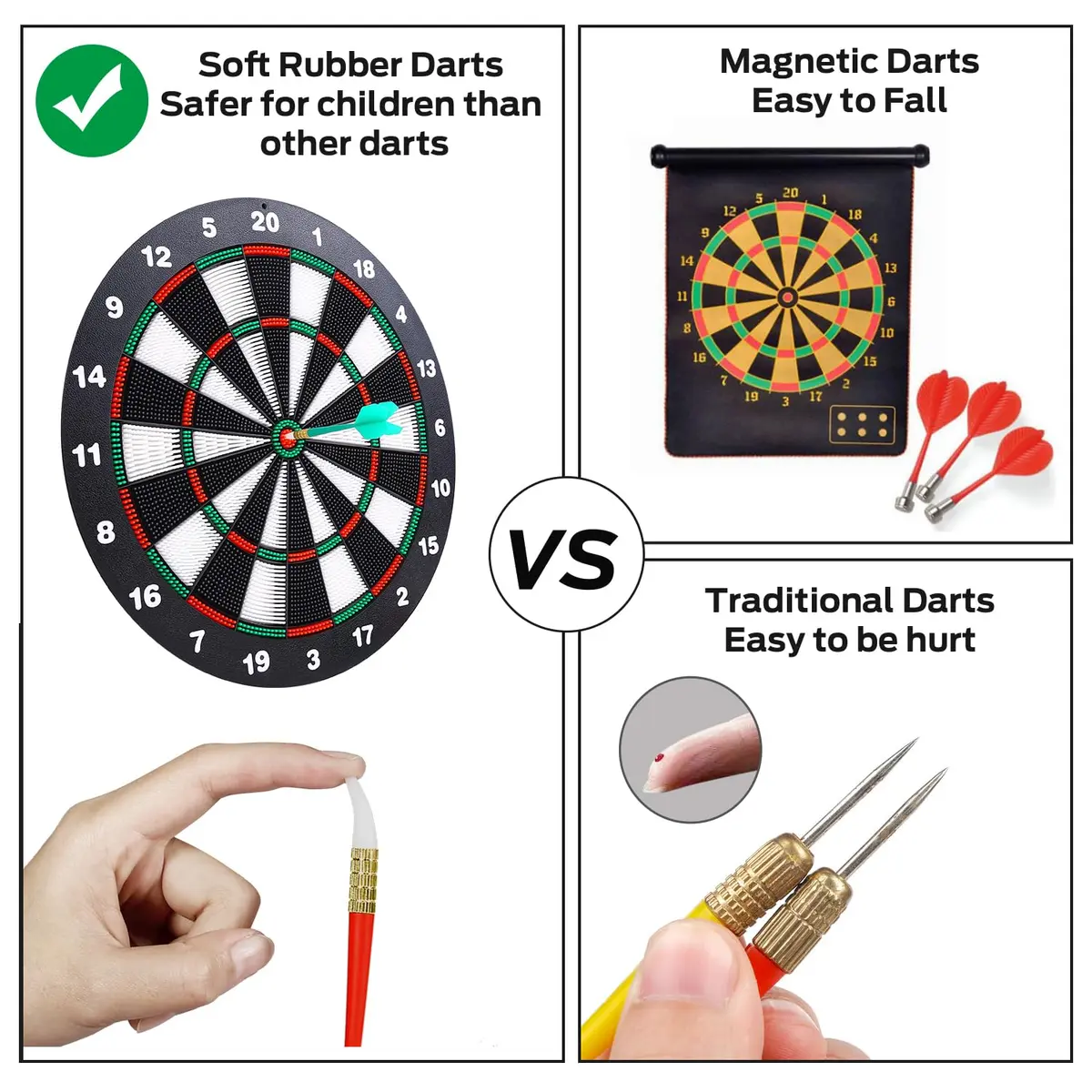 Theefun Safety Dart Board Set 16 Inch Rubber Dartboard with 6 Soft Tip Darts | Safe, Full-Sized, Indoor/Outdoor Fun - view 4