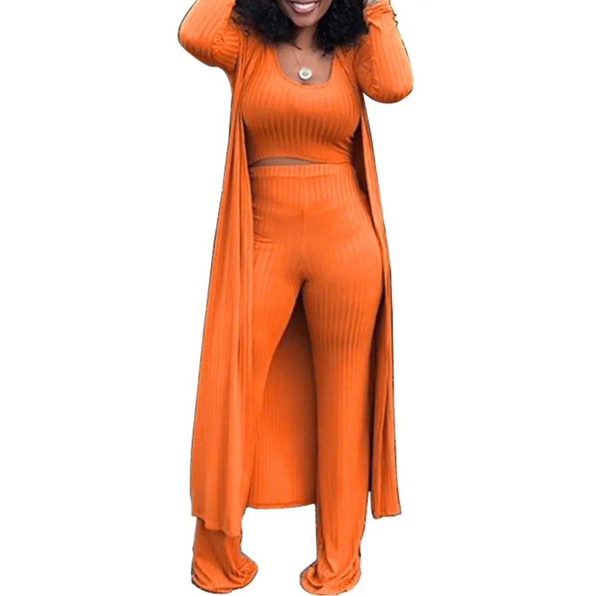 HANMAX Women's Tracksuit Set in Orange | Long Sleeve Blazer & Wide Leg Pants for Winter - main product image