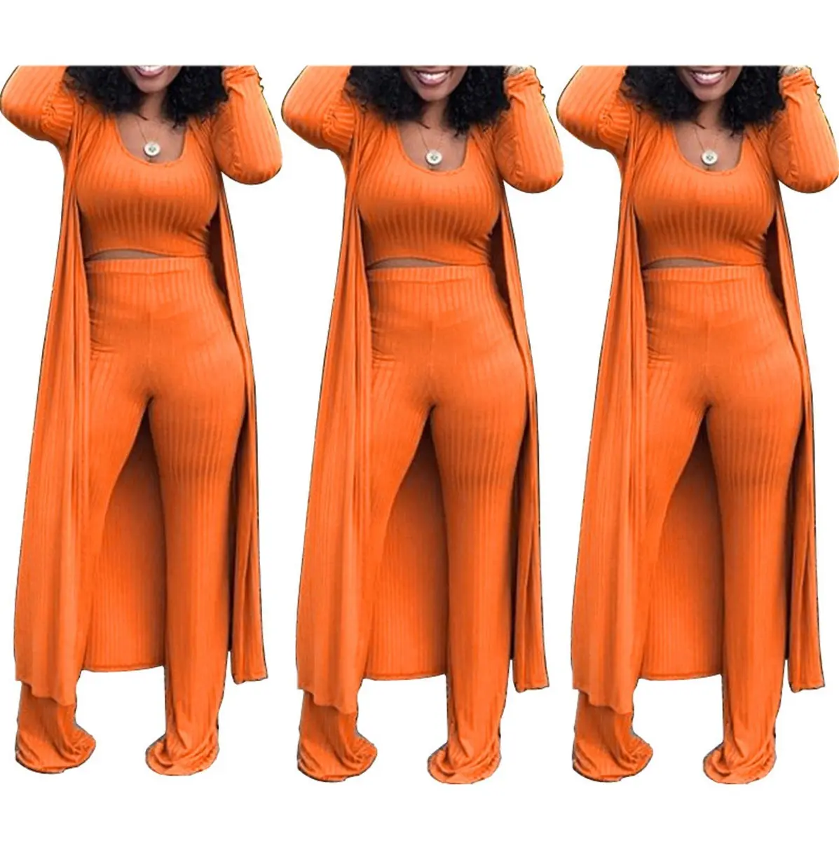 HANMAX Women's Tracksuit Set in Orange | Long Sleeve Blazer & Wide Leg Pants for Winter - view 2