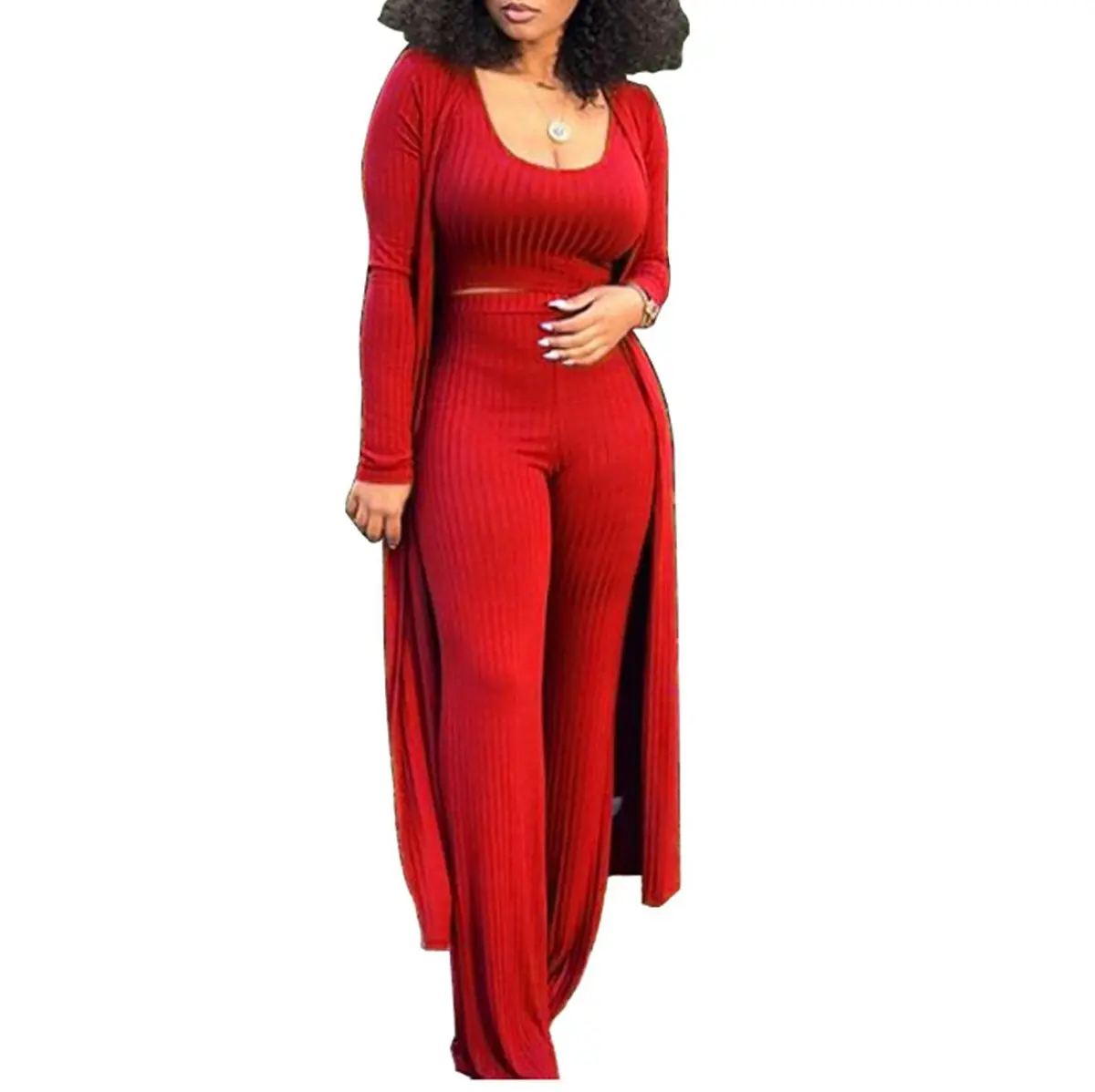 HANMAX Women's Tracksuit Winter Autumn Knitted Long-sleeved Blazer Coat Tank Long Pants | 3 Piece Set for Women - main product image
