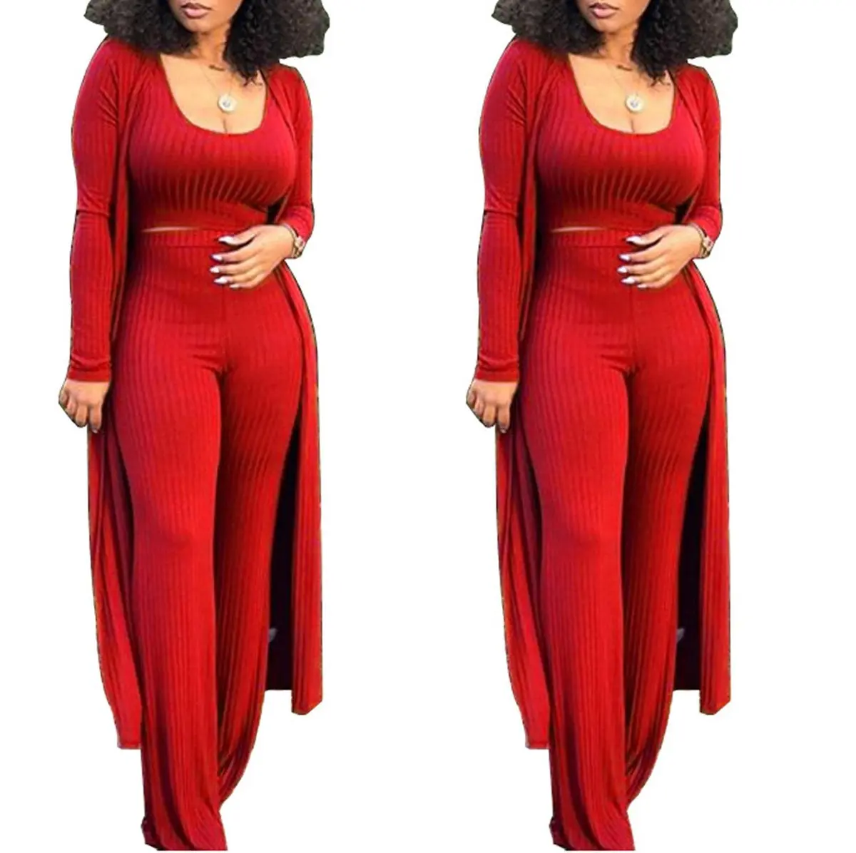 HANMAX Women's Tracksuit Winter Autumn Knitted Long-sleeved Blazer Coat Tank Long Pants | 3 Piece Set for Women - view 2
