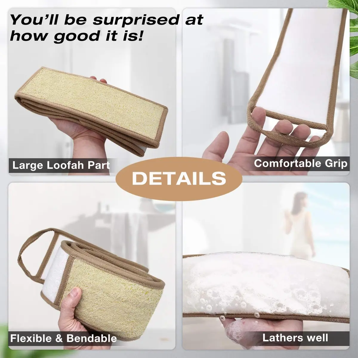METLUCK 50 Inch Extra Long Natural Exfoliating Loofah Back Scrubber for Shower | Deep Clean & Invigorate Your Skin - view 2