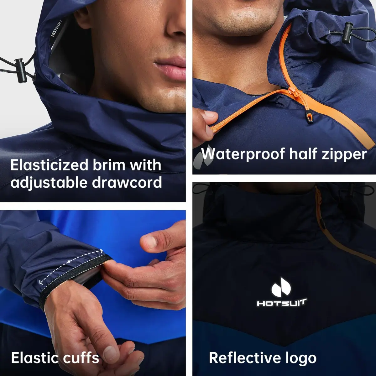 HOTSUIT Sauna Suit for Men Jacket & Pant Set 5XL Navy | Sweat-Inducing Workout Gear - view 5