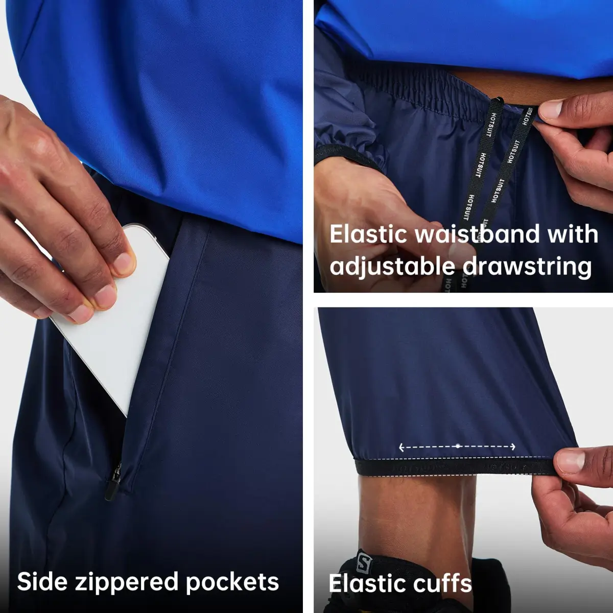 HOTSUIT Sauna Suit for Men Jacket & Pant Set 5XL Navy | Sweat-Inducing Workout Gear - view 6