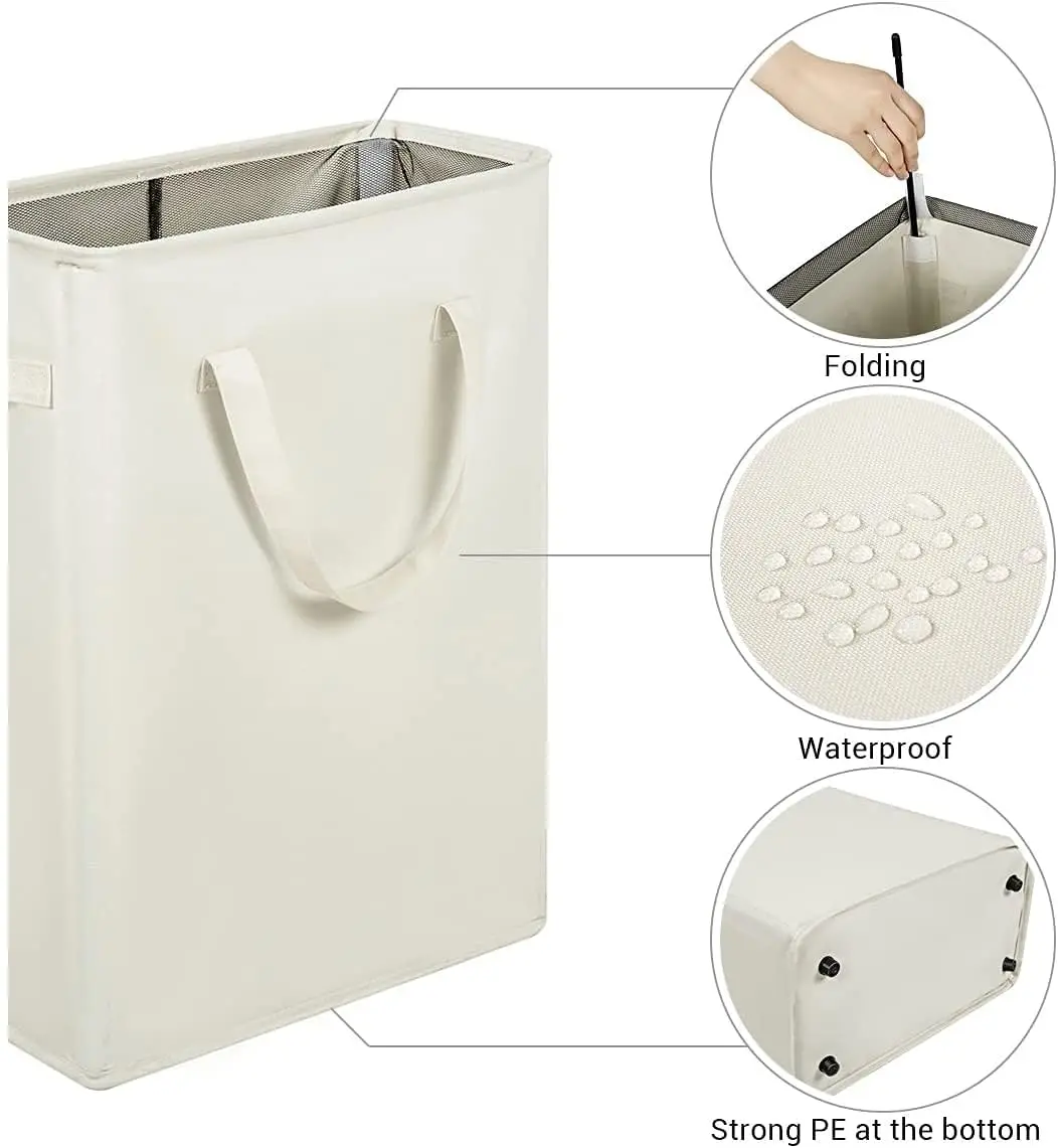 ZERO JET LAG Narrow Laundry Hamper 21" | Space-Saving Foldable Beige Laundry Basket - view 7