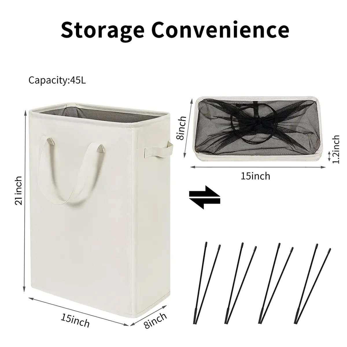 ZERO JET LAG Narrow Laundry Hamper 21" | Space-Saving Foldable Beige Laundry Basket - view 2