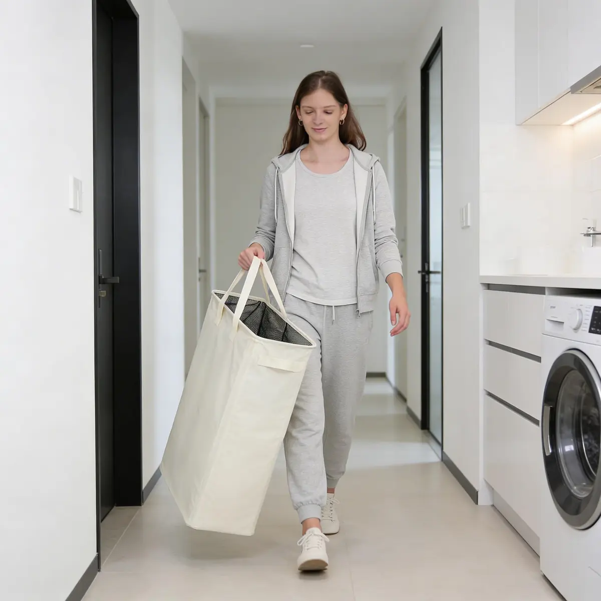ZERO JET LAG Narrow Laundry Hamper 21" | Space-Saving Foldable Beige Laundry Basket - view 3
