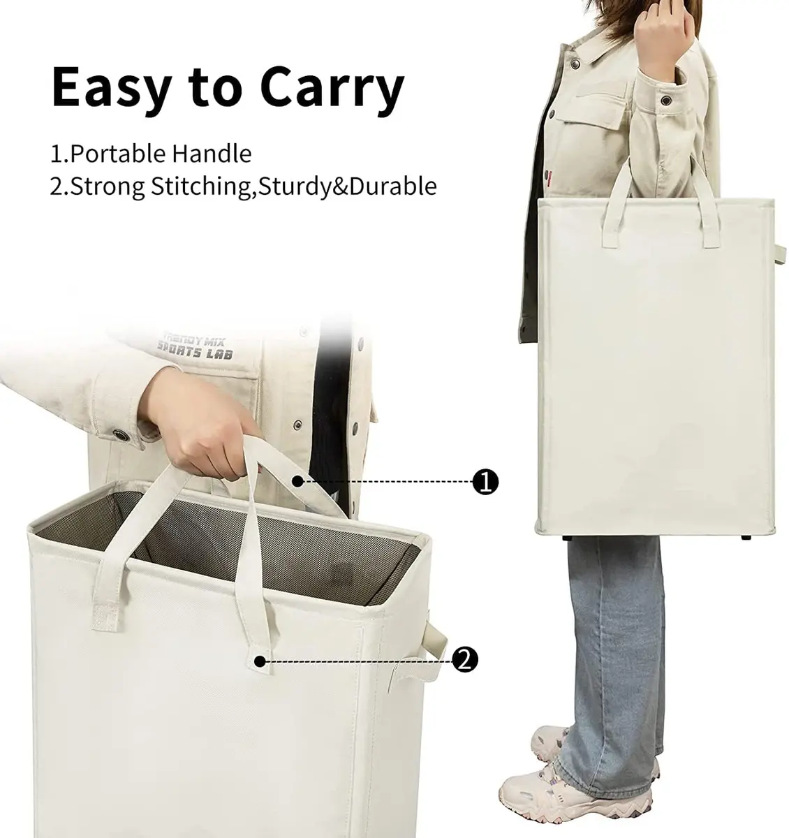 ZERO JET LAG Narrow Laundry Hamper 21" | Space-Saving Foldable Beige Laundry Basket - view 4
