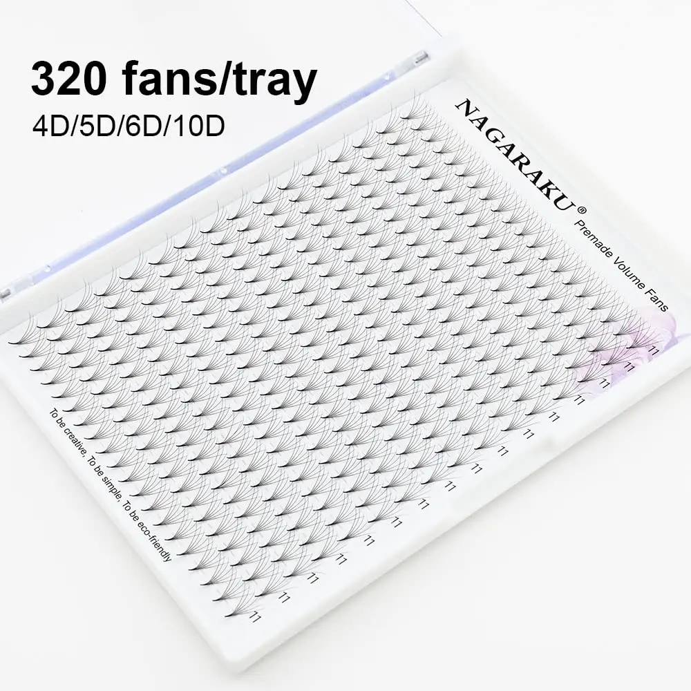 NAGARAKU Premade Fans Eyelash Extensions 11mm | 6D Volume, C & D Curl, Fluffy Matte Black, 320 Fans - view 5