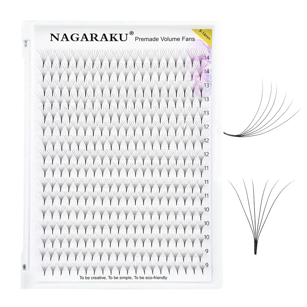 NAGARAKU Premade Volume Fans 6D 0.07 C 15mm 320 Fans Matte Black | Professional Salon Lash Extensions - main product image