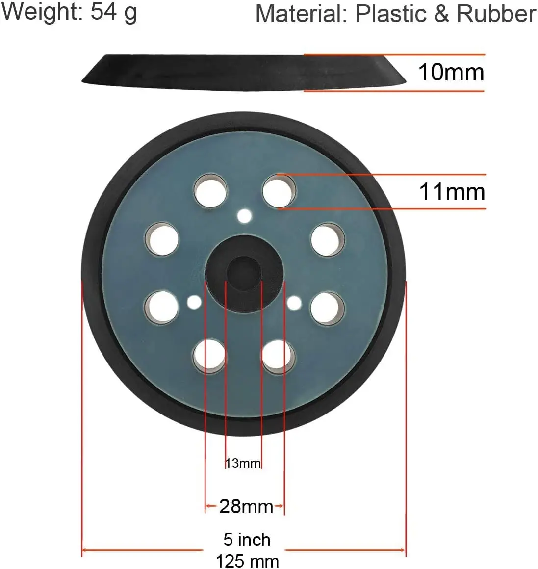 M-jump 5 Inch 125mm Hook and Loop Sanding Pad with 8 Dust Holes | Replacement for Makita Orbital Sanders - view 2