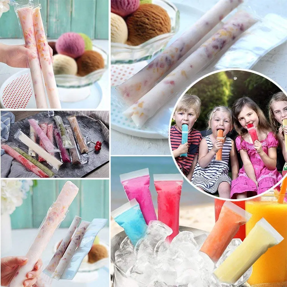 FEBSNOW 200Pcs Ice Pop Mold Bags with Funnel, 27.94cm (11") x 5.08cm (2") | BPA Free Reusable Zip Seals - view 2