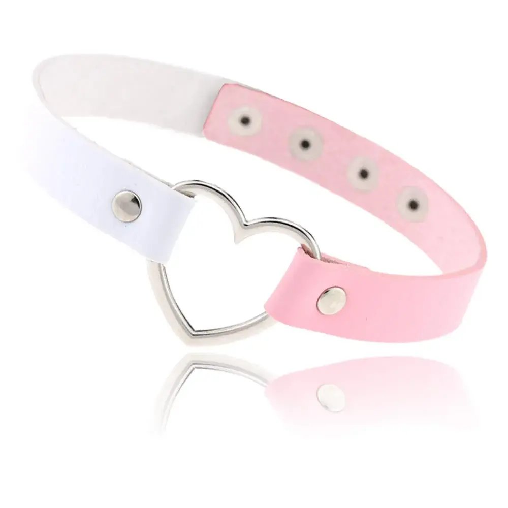 ETHOON Dual Color Love Heart PU Leather Choker Necklace 15.7 cm (6.18 in) | Adjustable Snap Closure - main product image