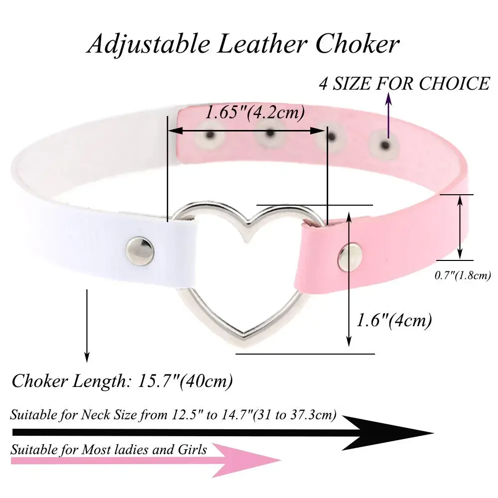 ETHOON Dual Color Love Heart PU Leather Choker Necklace 15.7 cm (6.18 in) | Adjustable Snap Closure - view 2