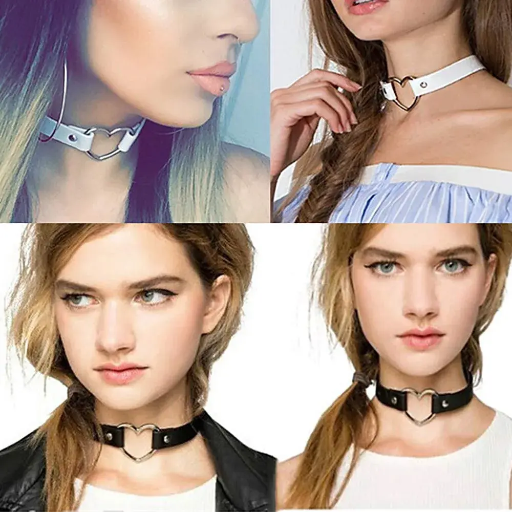 ETHOON Dual Color Love Heart PU Leather Choker Necklace 15.7 cm (6.18 in) | Adjustable Snap Closure - view 4