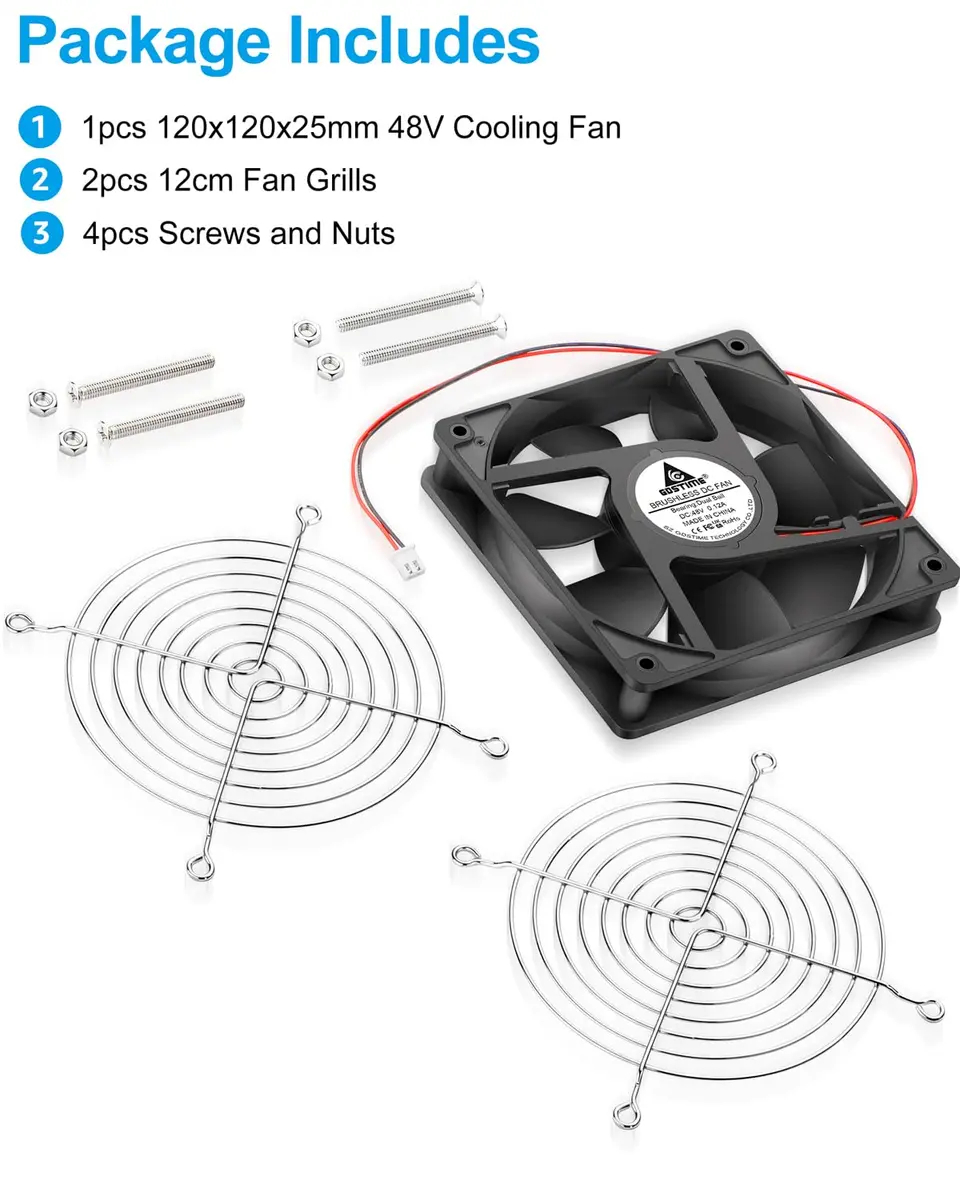 GDSTIME 120mm 48V DC Cooling Fan 12cm x 2.5cm (4.72x0.98 inches) | Dual Ball Bearing for Servers & Electronics - view 7