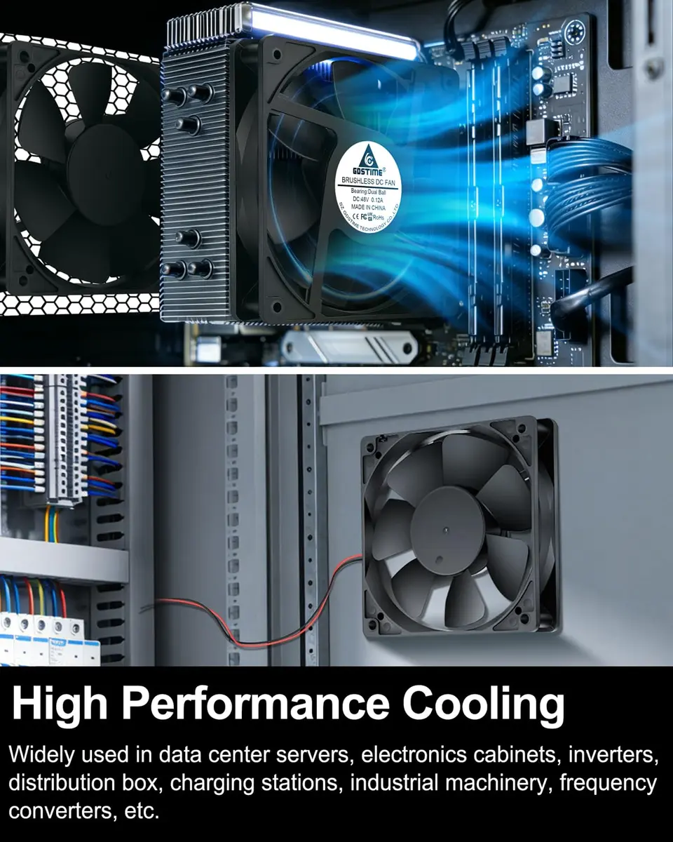 GDSTIME 120mm 48V DC Cooling Fan 12cm x 2.5cm (4.72x0.98 inches) | Dual Ball Bearing for Servers & Electronics - view 3