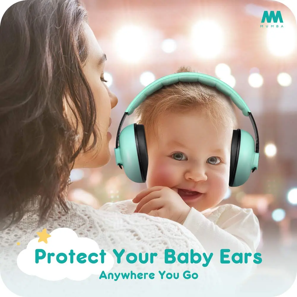 Mumba Baby Earmuffs Pink for Babies and Toddlers Ages 3-24+ Months | Noise Cancelling Headphones with 31dB NRR — Aqua - view 4