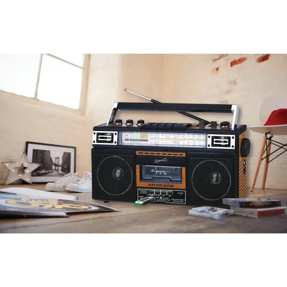 Supersonic SC-3201BT Retro Boombox with Bluetooth, Cassette Player & Radio | 4-Band AM/FM/SW, USB/SD MP3 Playback, 3-Band EQ - view 2