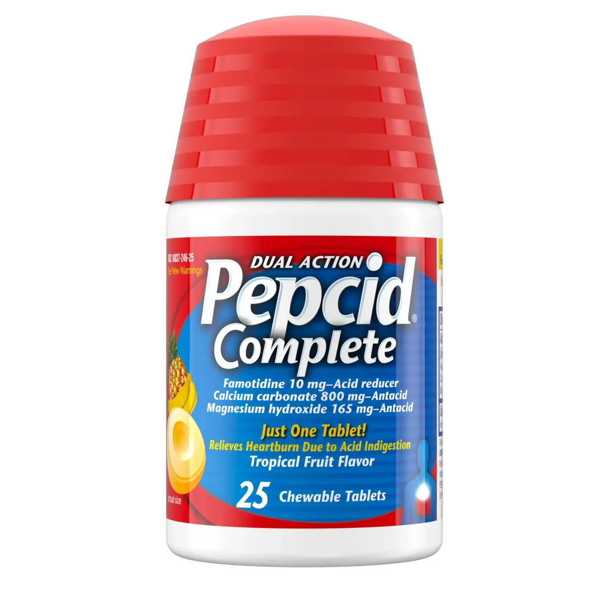 Pepcid Complete Acid Reducer + Antacid Chews Tropical Fruit 25 Count | Dual Action Heartburn Relief - main product image