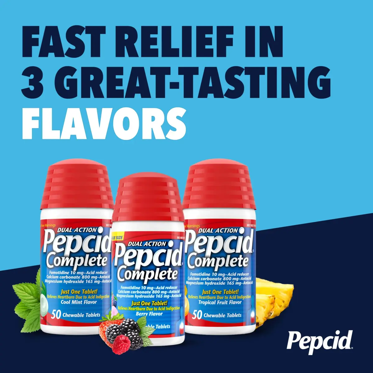 Pepcid Complete Acid Reducer + Antacid Chews Tropical Fruit 25 Count | Dual Action Heartburn Relief - view 7