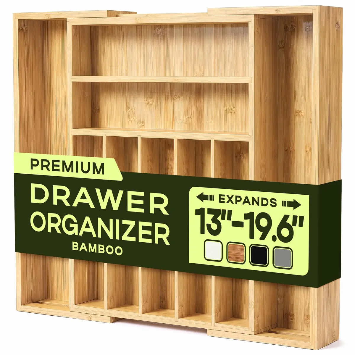 ROYAL CRAFT WOOD Silver Caddy Expandable Bamboo Kitchen Drawer Organizer, 9 Slot | Versatile Flatware & Utensil Storage (70-120c) - main product image