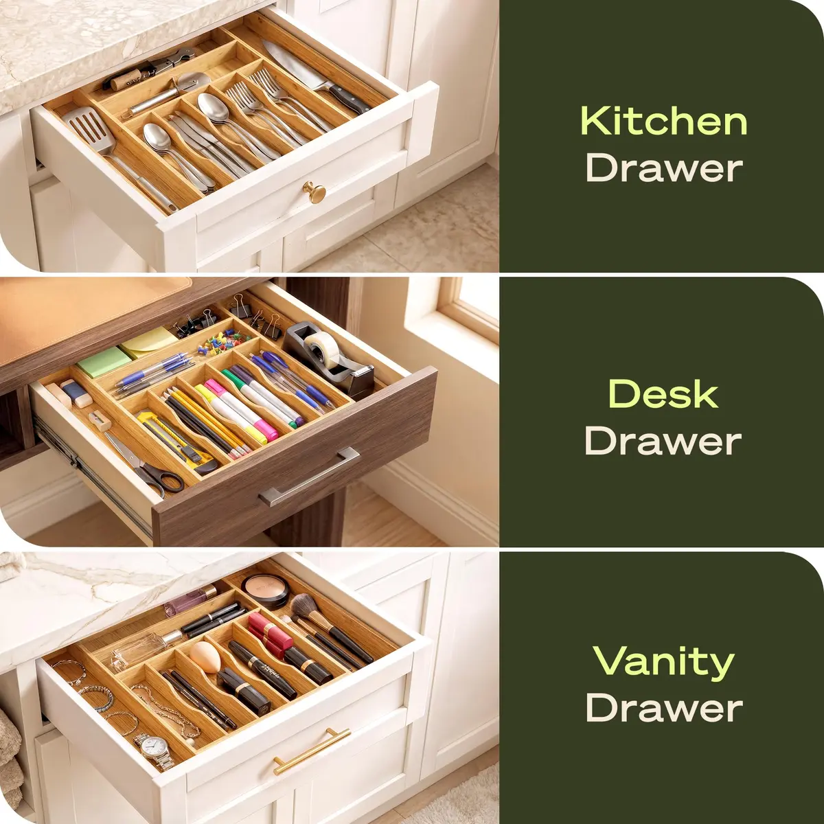 ROYAL CRAFT WOOD Silver Caddy Expandable Bamboo Kitchen Drawer Organizer, 9 Slot | Versatile Flatware & Utensil Storage (70-120c) - view 7