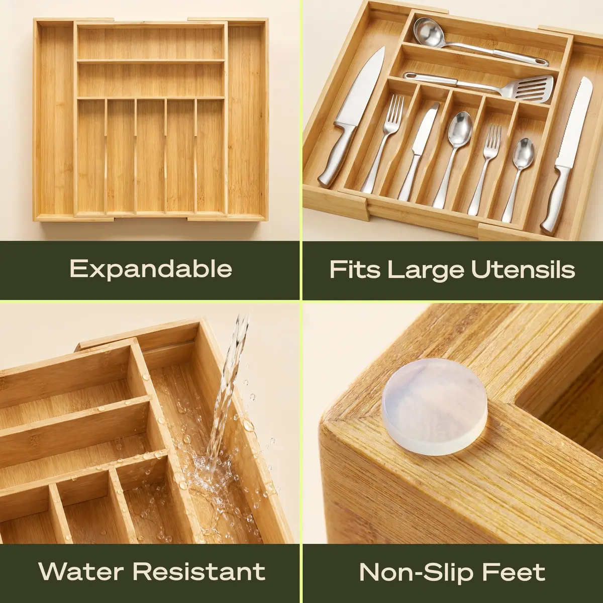 ROYAL CRAFT WOOD Silver Caddy Expandable Bamboo Kitchen Drawer Organizer, 9 Slot | Versatile Flatware & Utensil Storage (70-120c) - view 3
