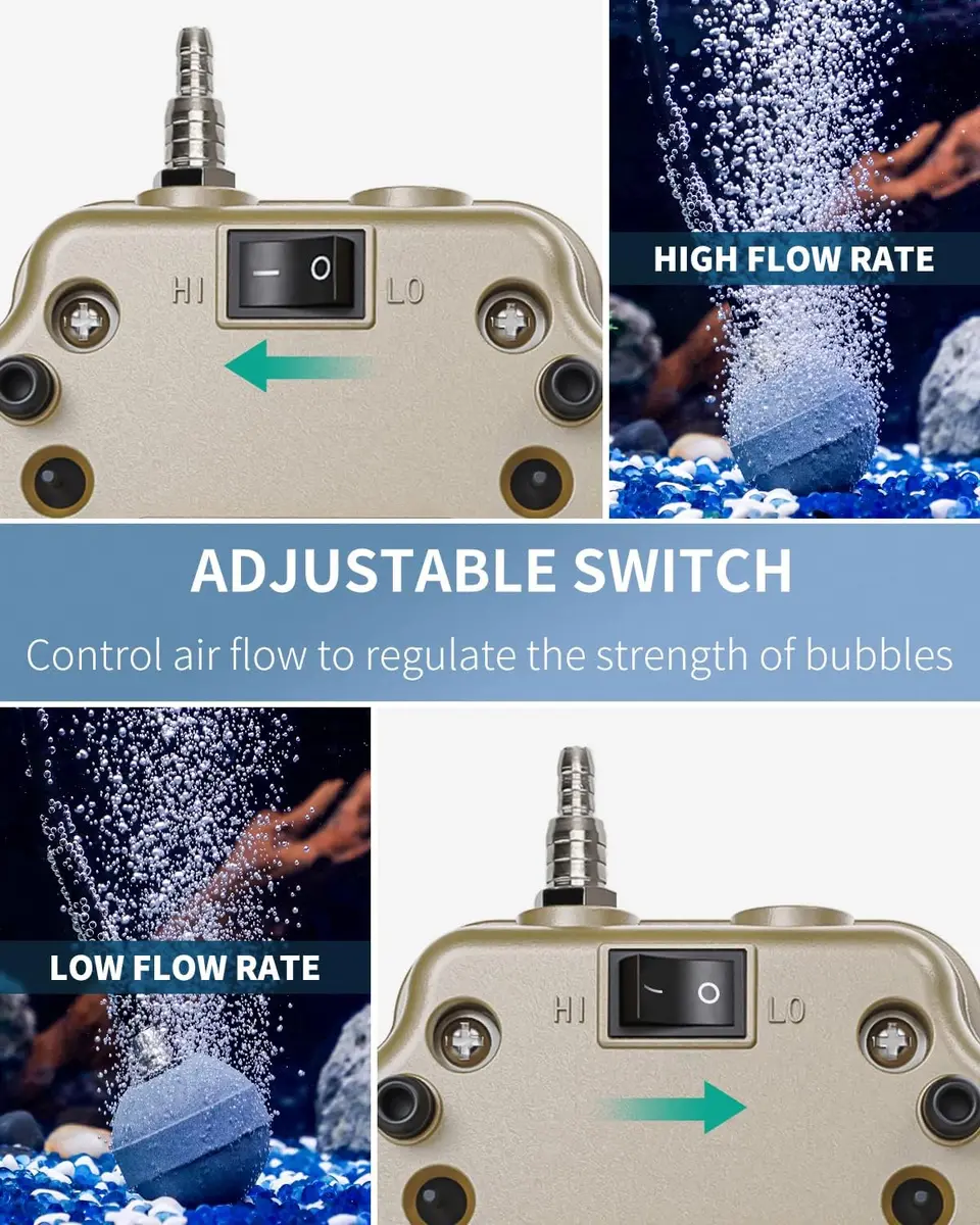 Pawfly Aquarium Air Pump 254 GPH | Ultra Quiet, Adjustable, 4 Ports for Fish Tanks & Ponds - view 3