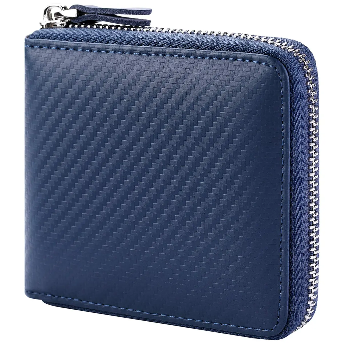 Huztencor RFID Blocking Zipper Wallet for Men, Carbon Fiber Blue, 11.5cm (4.5") | Genuine Leather Bifold Card Holder Purse - main product image