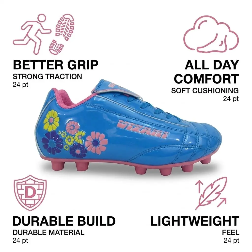 Vizari Blossom Soccer Cleats for Girls, Boys, Toddler | Youth Firm Ground FG Athletic Outdoor Football Shoes for Little/Big Kid Blue/Pink - view 5