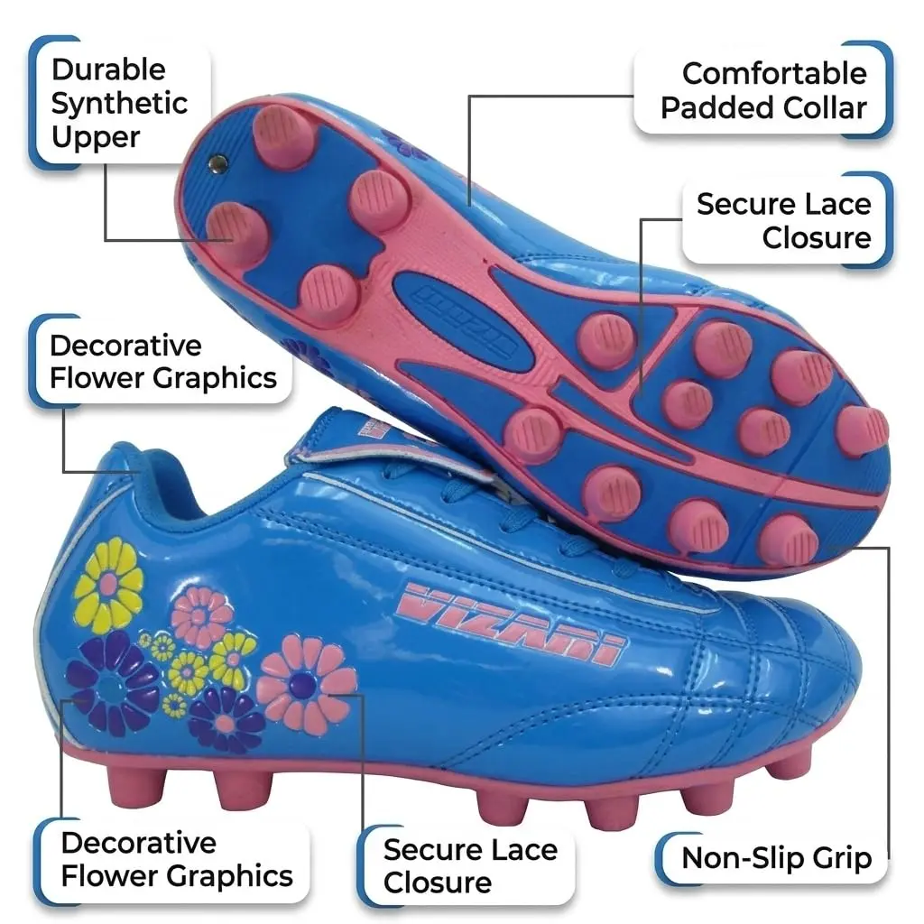 Vizari Blossom Soccer Cleats for Girls, Boys, Toddler | Youth Firm Ground FG Athletic Outdoor Football Shoes for Little/Big Kid Blue/Pink - view 4