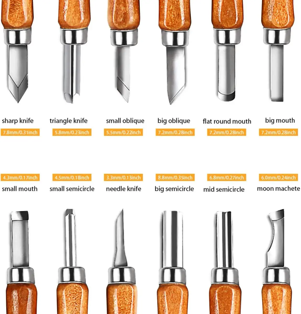 AUGSUN Wood Carving Knife Set 20 PCS | Carbon Steel Blades & Ergonomic Wooden Handles - view 6