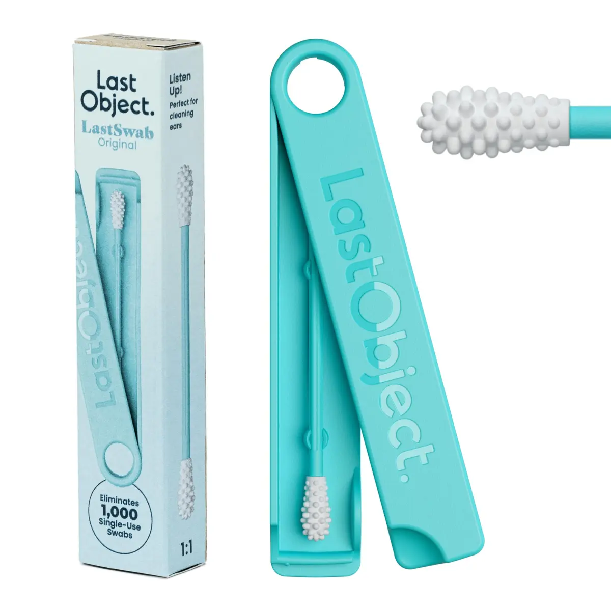 LastSwab Reusable Cotton Swabs & Q-Tips - Washable Silicone Ear Swabs, Eco-Friendly Zero Waste Alternative with Travel Case Holder - Turquoise (1 Count) - main product image