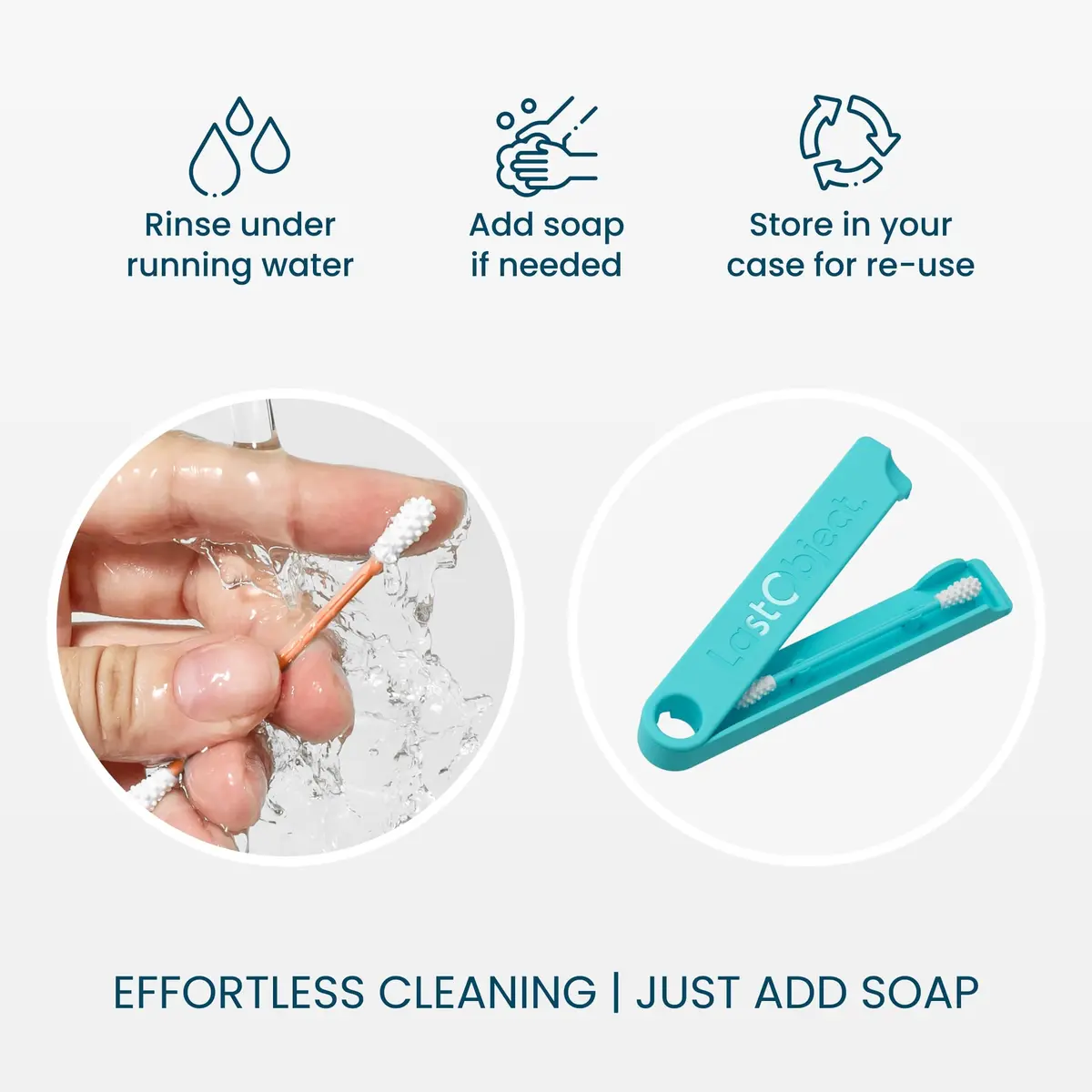 LastSwab Reusable Cotton Swabs & Q-Tips - Washable Silicone Ear Swabs, Eco-Friendly Zero Waste Alternative with Travel Case Holder - Turquoise (1 Count) - view 2