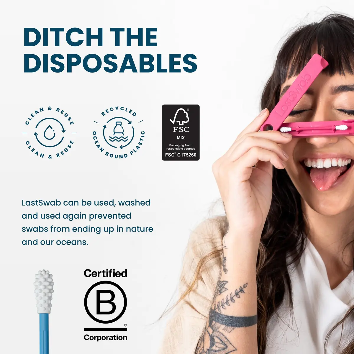 LastSwab Reusable Cotton Swabs for Ear Cleaning Blue | Sustainable Alternative to Single-Use Q Tips - view 6