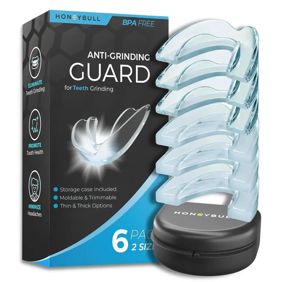HONEYBULL Custom Moldable Night Guards 6 Pack (3mm & 6mm) | Boil and Bite for Teeth Grinding Protection - main product image