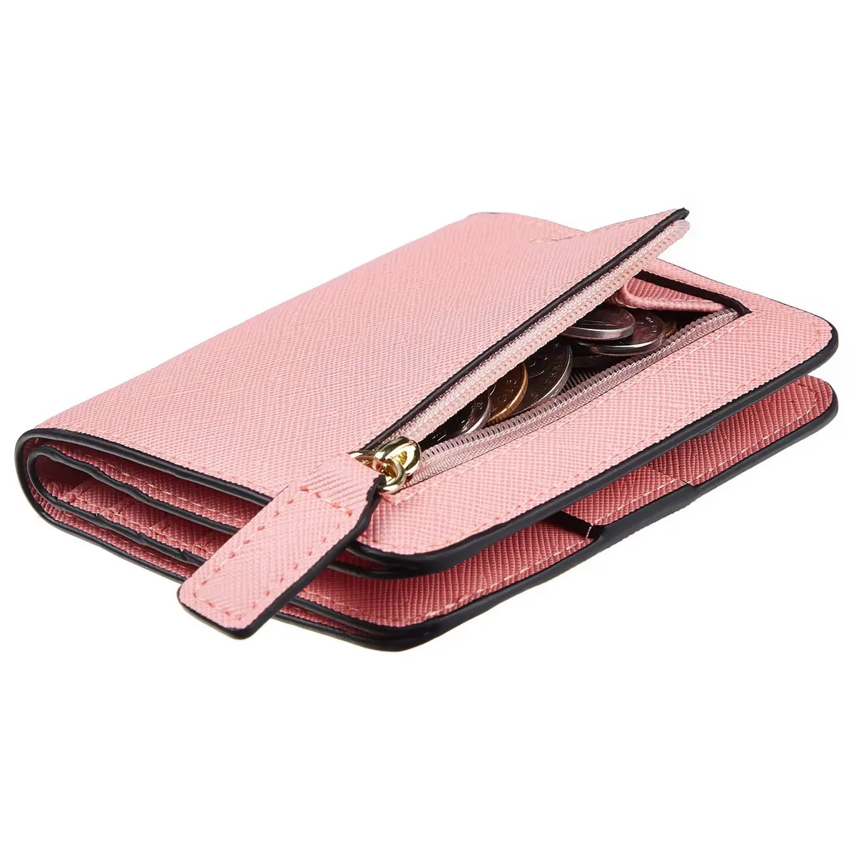 Toughergun Women's Slim Leather Wallet with RFID Protection, Compact Bifold Mini Purse, CH Sakura Pink | 10.67cm x 9.14cm x 2.03cm - main product image