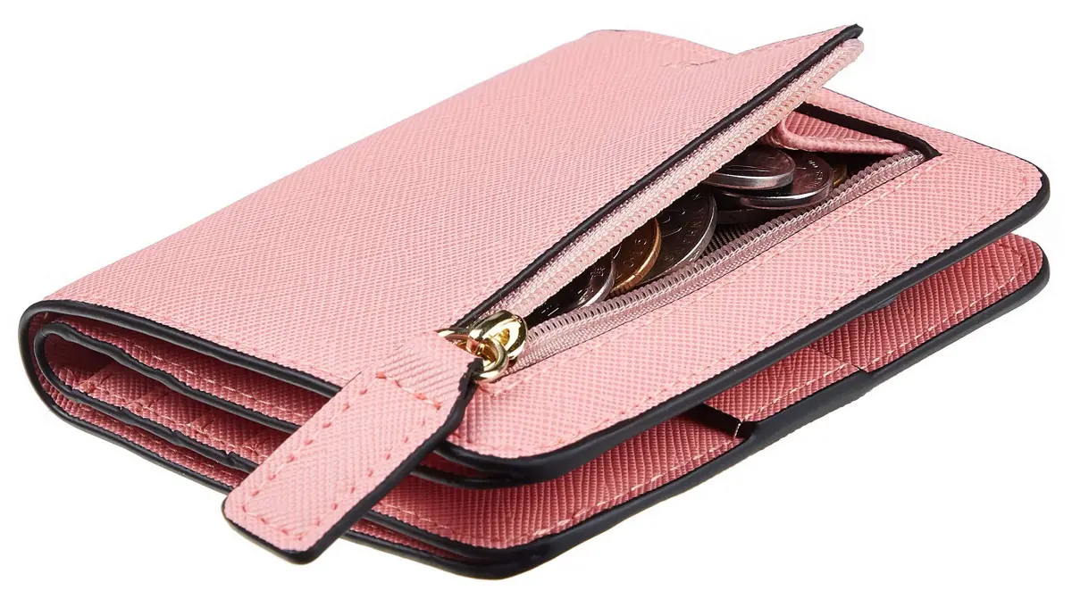 Toughergun Women's Slim Leather Wallet with RFID Protection, Compact Bifold Mini Purse, CH Sakura Pink | 10.67cm x 9.14cm x 2.03cm - main product image