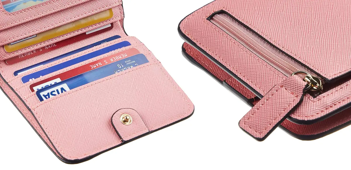Toughergun Women's Slim Leather Wallet with RFID Protection, Compact Bifold Mini Purse, CH Sakura Pink | 10.67cm x 9.14cm x 2.03cm - view 7