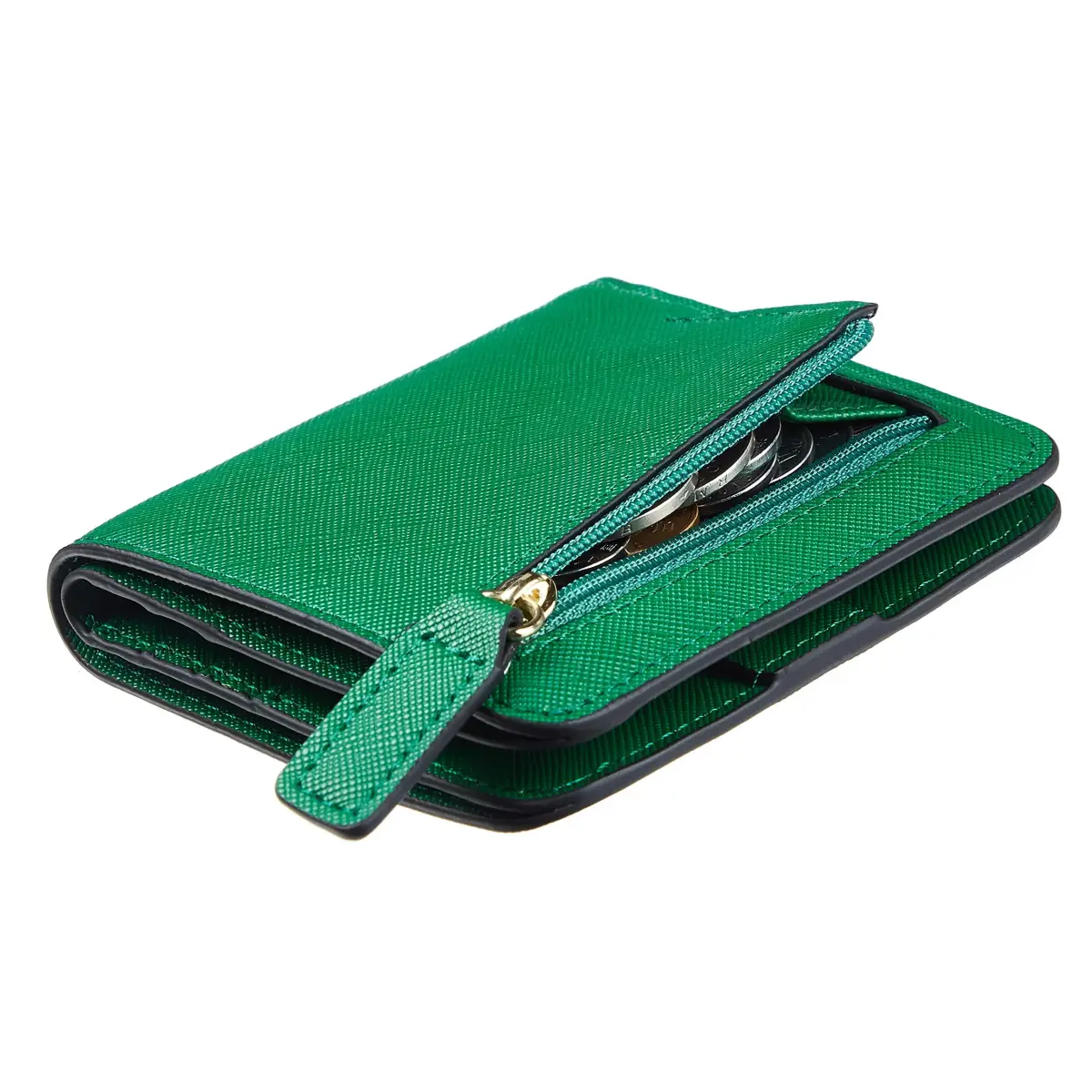Toughergun CH Green Women's Slim Leather RFID Bifold Mini Wallet Purse - main product image